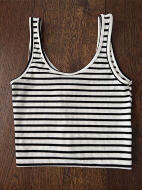 Lefties Striped Ribbed Tank Top - Black and White size XS